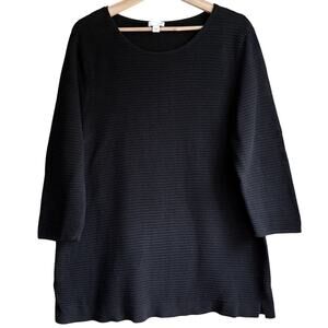 J Jill Black Textured Knit Tunic Sweater 3/4 Sleeves Scoop Neck Minimalist Large